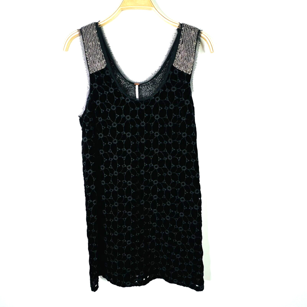 Free People‎ Velvet Eyelet Beaded Shift Dress Size 4